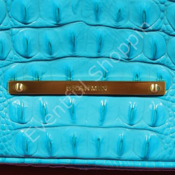 Brahmin Croc Embossed Leather Lacy Shoulder Bag Purse in Blue